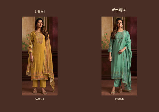 Urvi Omtex Russian Silk Pant Style Suits Exporter India
