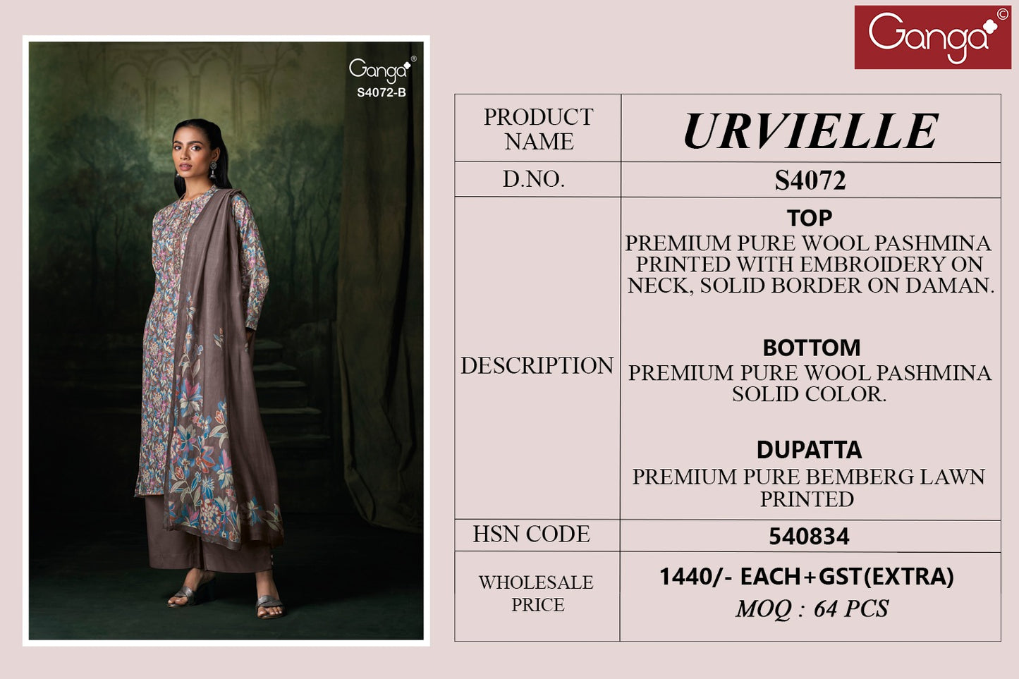 Urvielle 4072 Ganga Pashmina Suits Wholesale Price