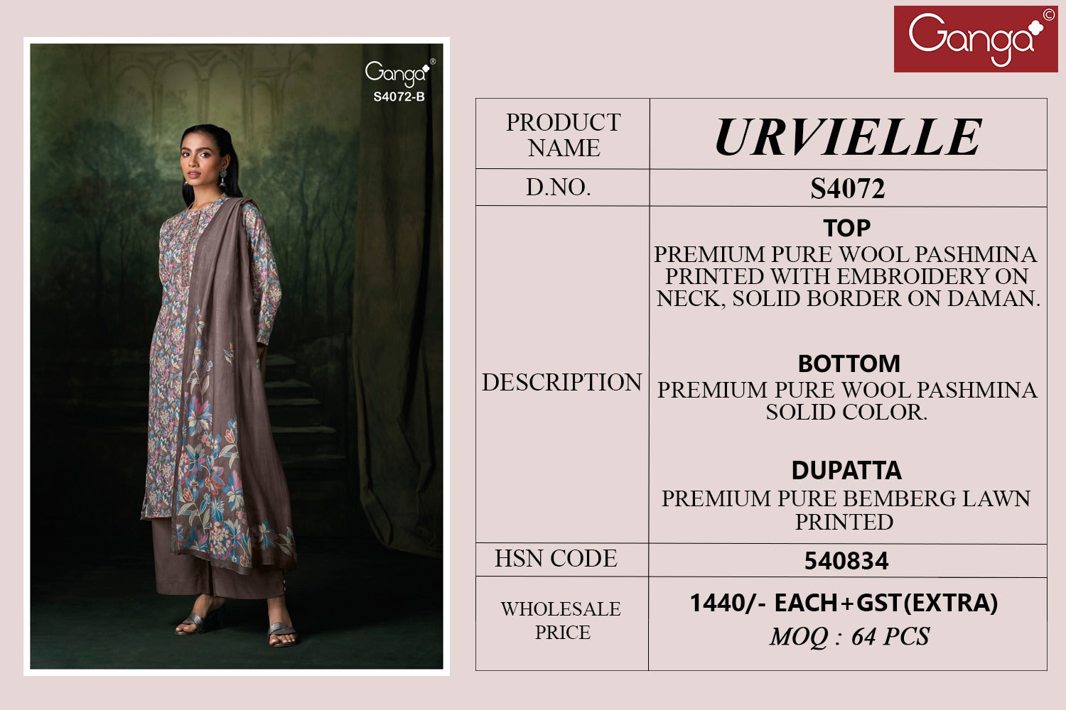 Urvielle 4072 Ganga Pashmina Suits Wholesale Price