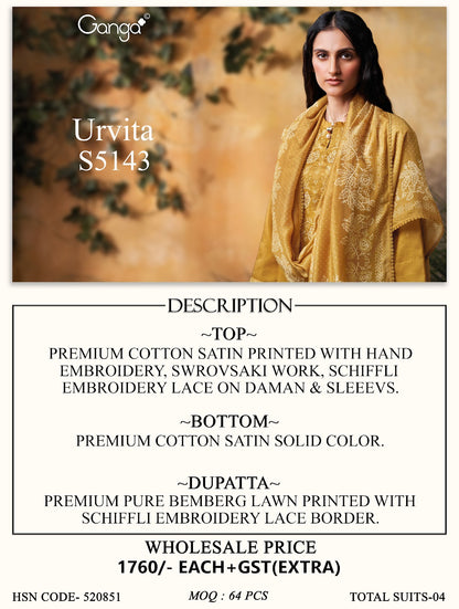 Urvita S5143 Ganga Cotton Satin Plazzo Style Suits Exporter Gujarat