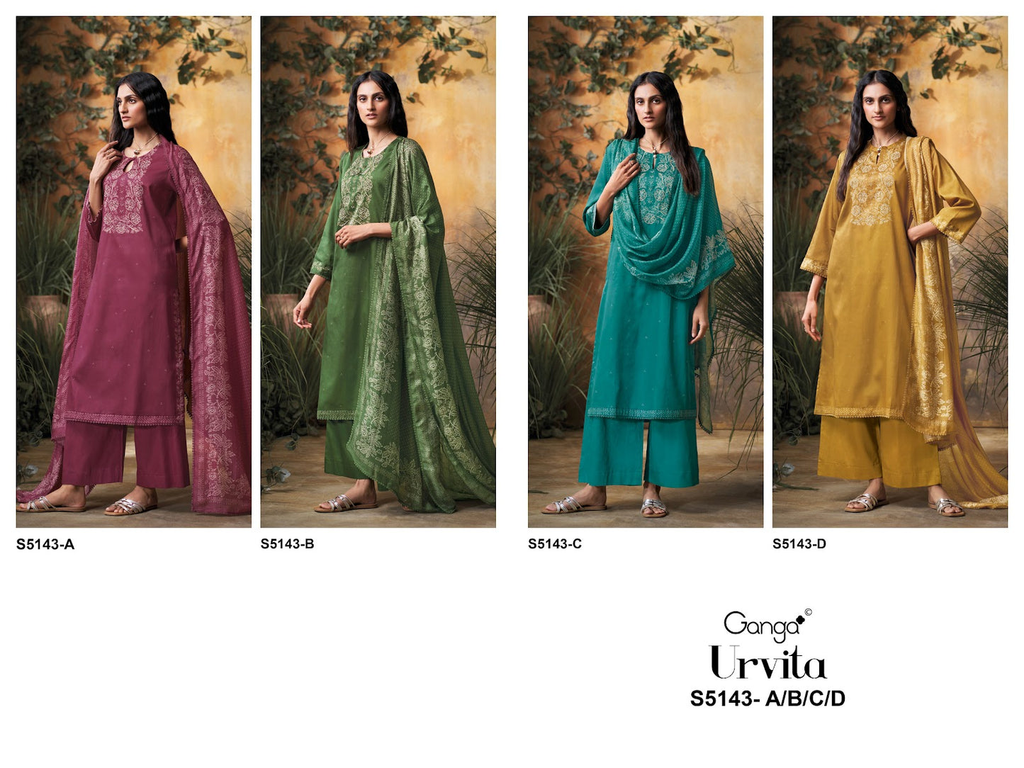 Urvita S5143 Ganga Cotton Satin Plazzo Style Suits Exporter Gujarat