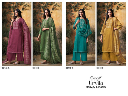Urvita S5143 Ganga Cotton Satin Plazzo Style Suits Exporter Gujarat