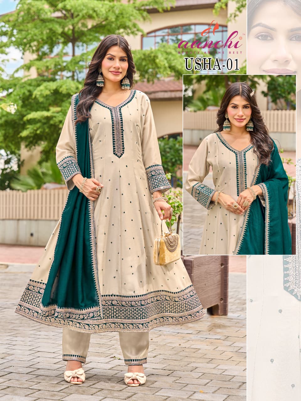 Usha Aanchi Vichitra Silk Readymade Anarkali Suits Exporter