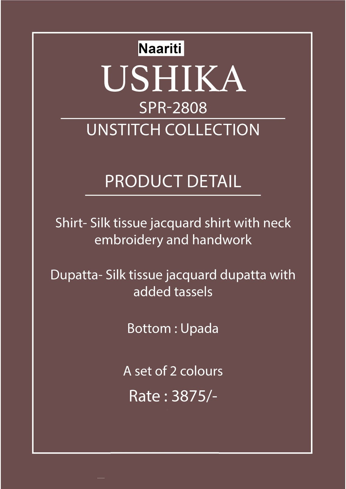 Ushika 2808 Naariti Tissue Silk Pant Style Suits Supplier