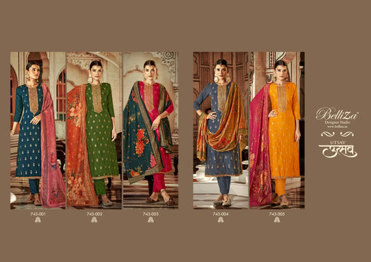 Utsav Belliza Designer Studio Dola Jacquard Pant Style Suits Wholesaler India