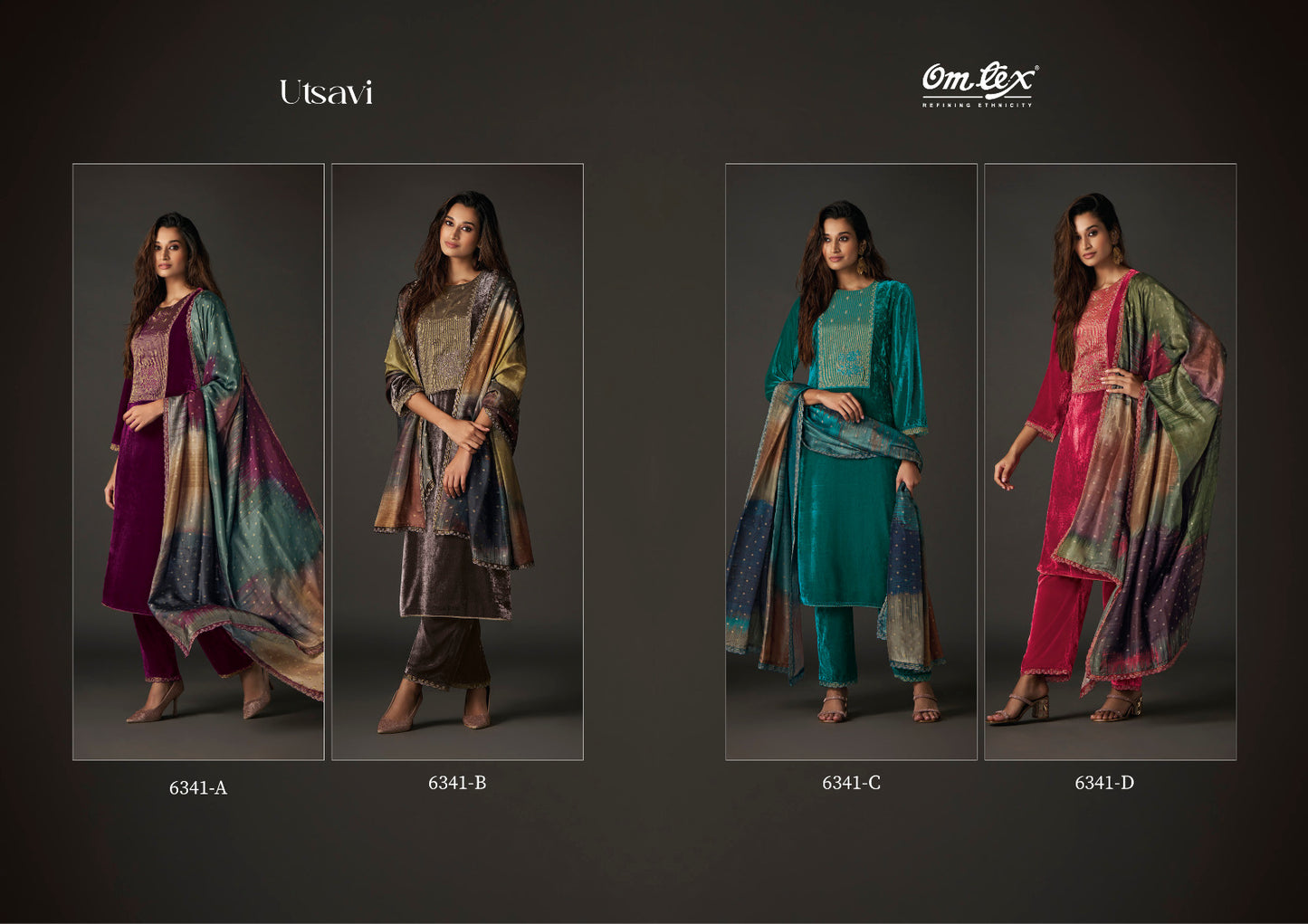 Utsavi 6341 Omtex Velvet Suits Exporter Gujarat