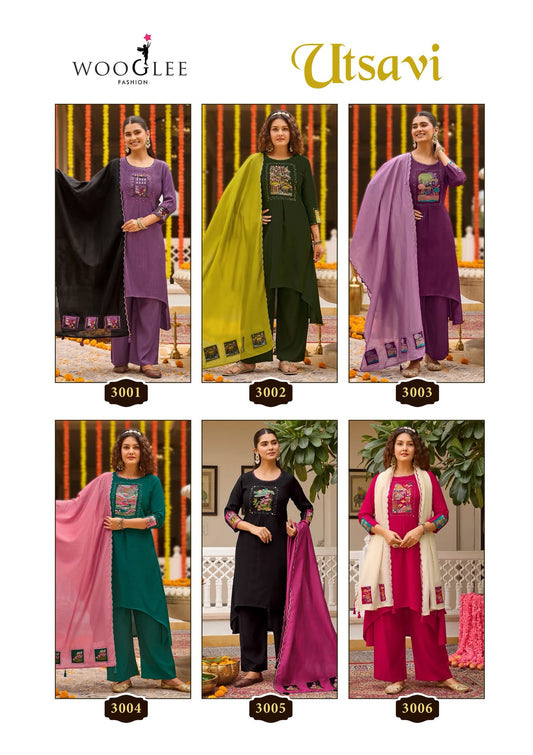 Utsavi Wooglee Viscose Weaving Readymade Plazzo Style Suits Exporter India
