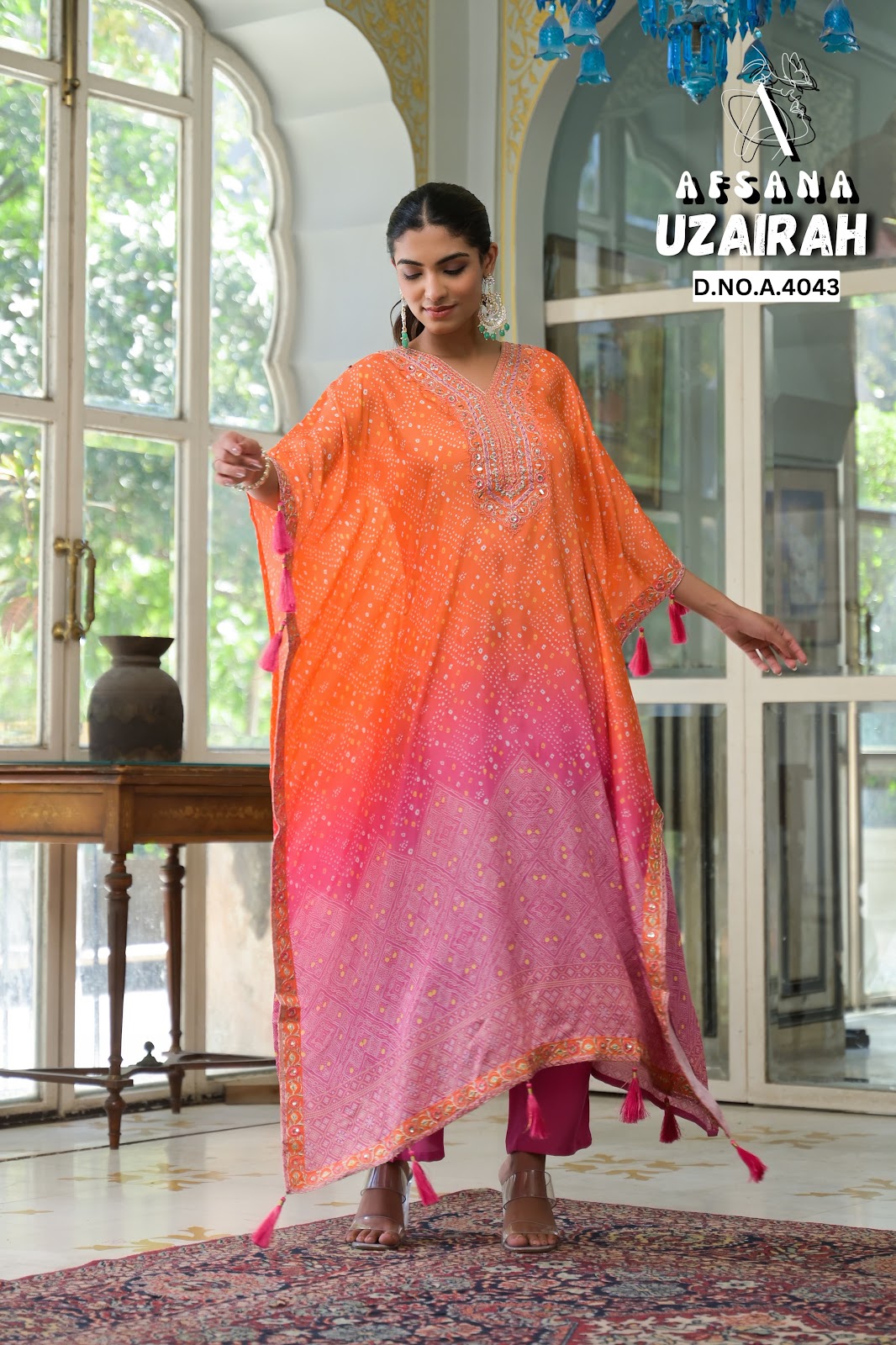 Uzairah 4043 4044 Afsana Pure Viscose Kaftan Pant Set Wholesale