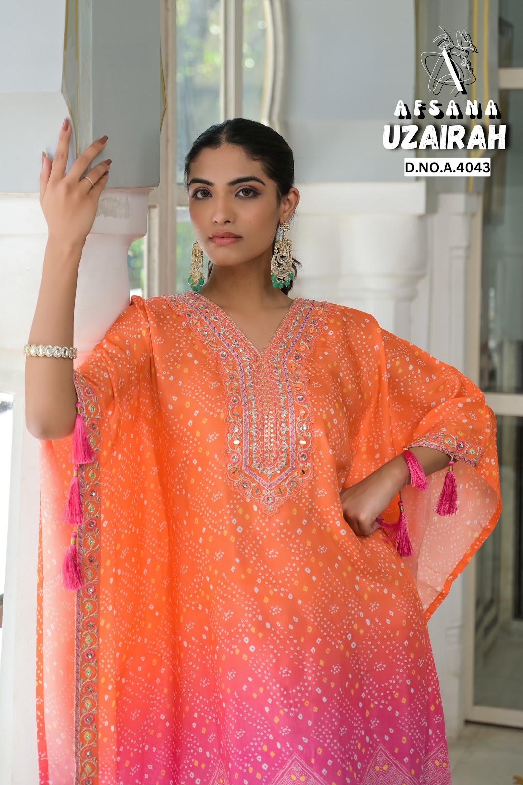 Uzairah 4043 4044 Afsana Pure Viscose Kaftan Pant Set Wholesale