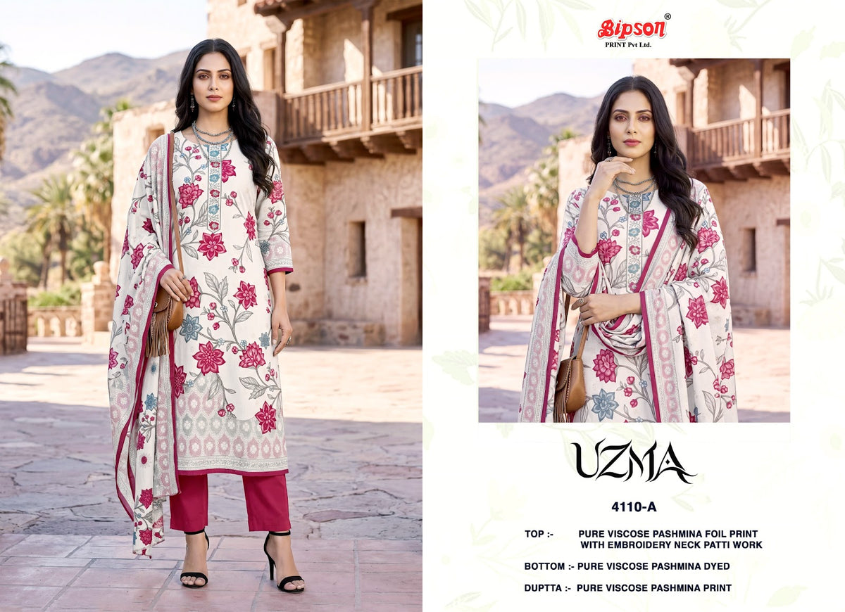 Uzma 4110 Bipson Prints Viscose Pashmina Suits Wholesale