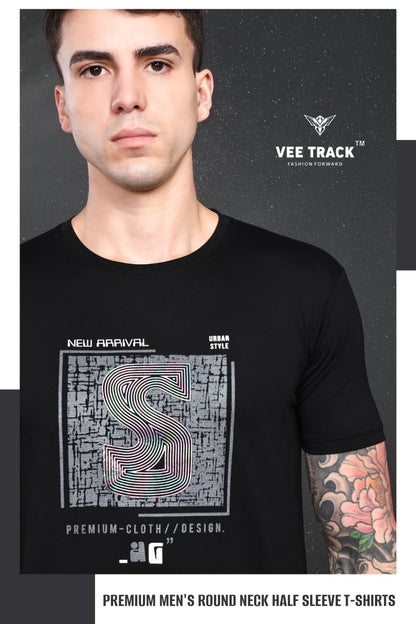V-2267 Sticker Print Vee Track Tencil Lycra Mens Tshirts Exporter