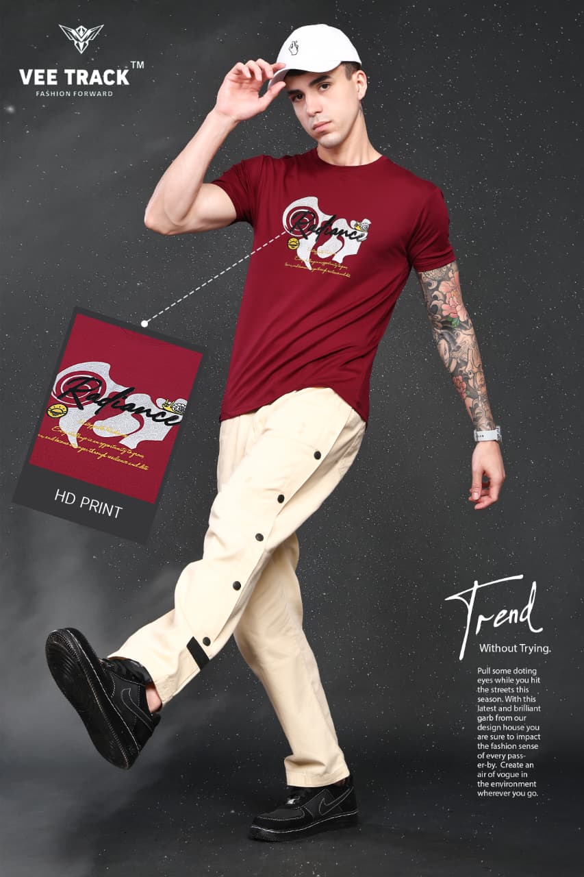 V-2267 Sticker Print Vee Track Tencil Lycra Mens Tshirts Exporter