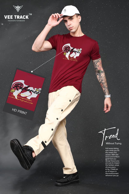 V-2267 Sticker Print Vee Track Tencil Lycra Mens Tshirts Exporter