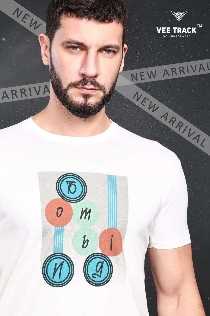 V-2267 Sticker Print Vee Track Tencil Lycra Mens Tshirts Exporter