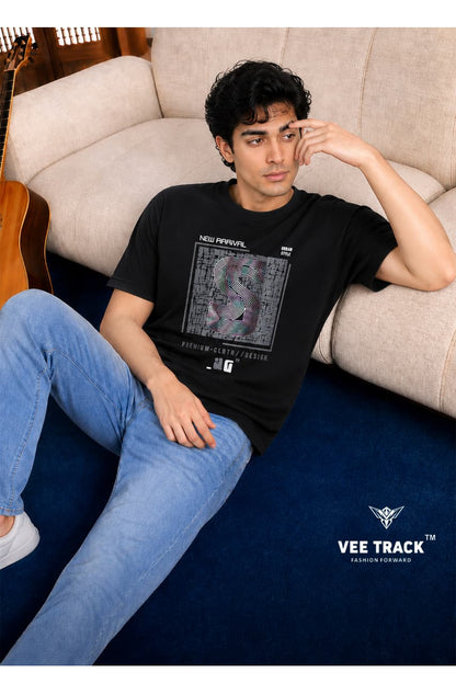 V-2267 Sticker Print Vee Track Tencil Lycra Mens Tshirts Exporter