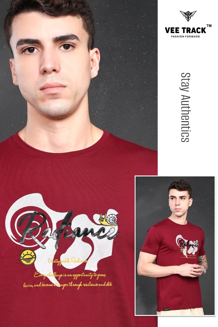 V-2267 Sticker Print Vee Track Tencil Lycra Mens Tshirts Exporter