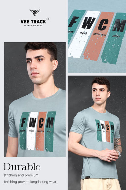 V-2267 Sticker Print Vee Track Tencil Lycra Mens Tshirts Exporter