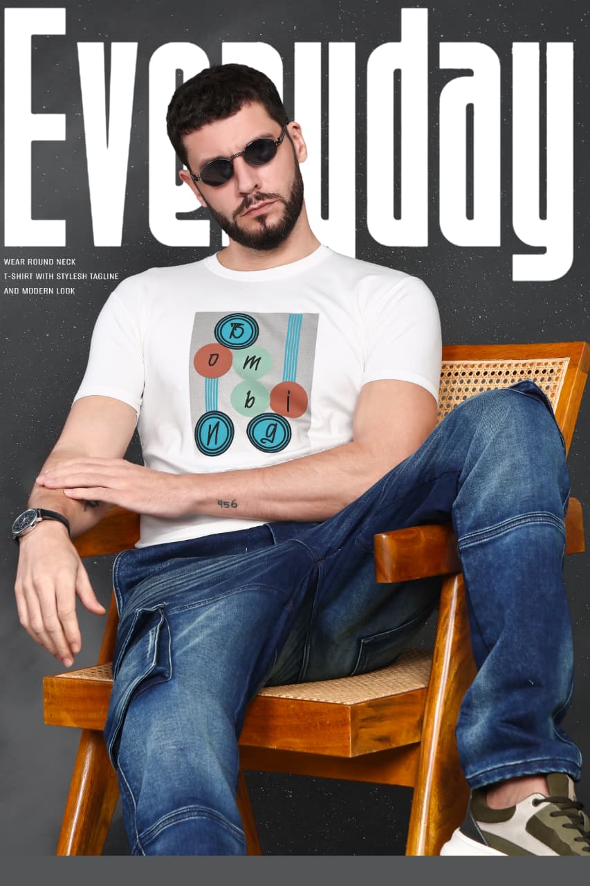 V-2267 Sticker Print Vee Track Tencil Lycra Mens Tshirts Exporter