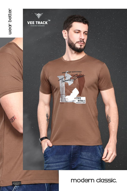 V-2267 Sticker Print Vee Track Tencil Lycra Mens Tshirts Exporter