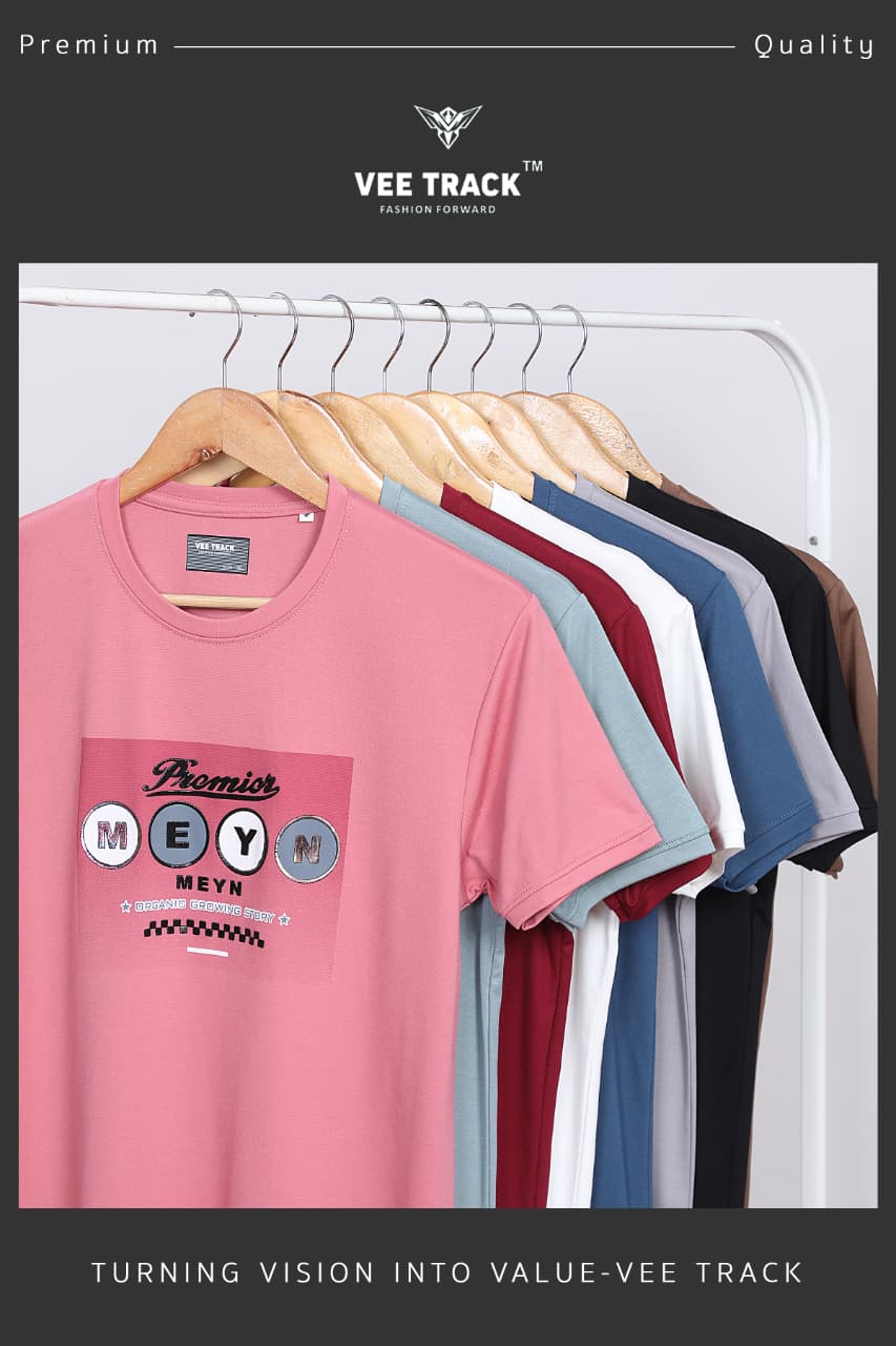 V-2267 Sticker Print Vee Track Tencil Lycra Mens Tshirts Exporter