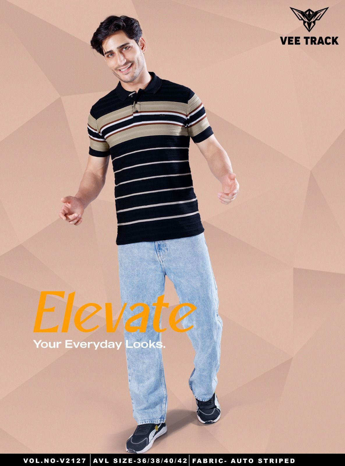 V2127 Vee Track Auto Stripes Mens Tshirts Exporter