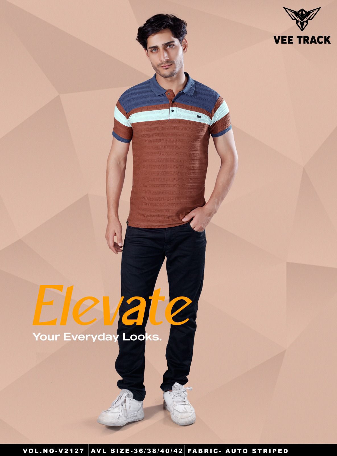 V2127 Vee Track Auto Stripes Mens Tshirts Exporter