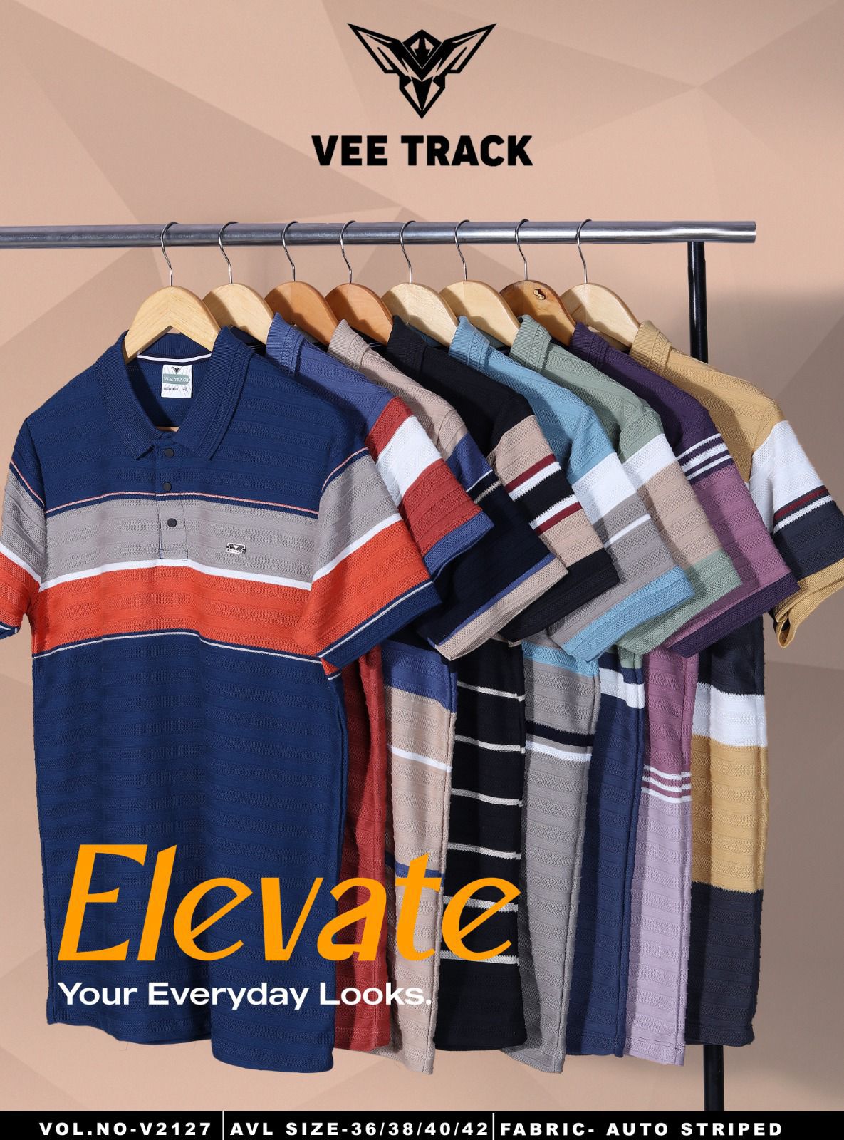 V2127 Vee Track Auto Stripes Mens Tshirts Exporter