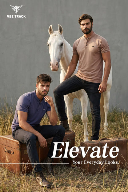 V2260 Henley Neck Vee Track Tencil Lycra Mens Tshirts Wholesaler