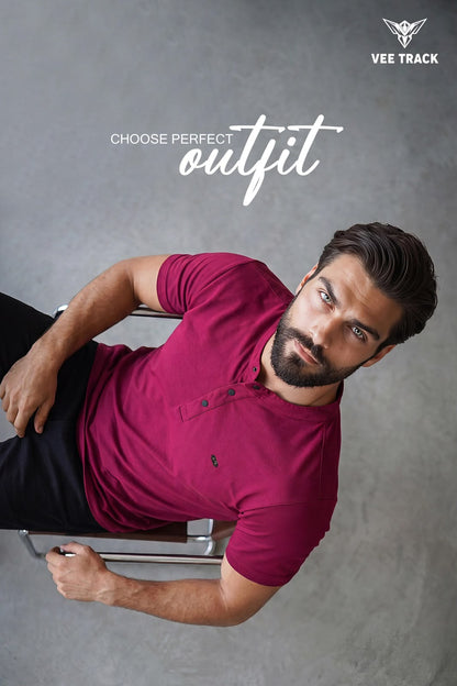 V2260 Henley Neck Vee Track Tencil Lycra Mens Tshirts Wholesaler