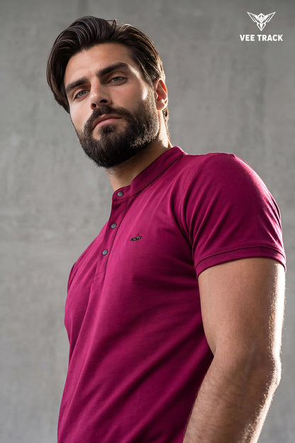 V2260 Henley Neck Vee Track Tencil Lycra Mens Tshirts Wholesaler