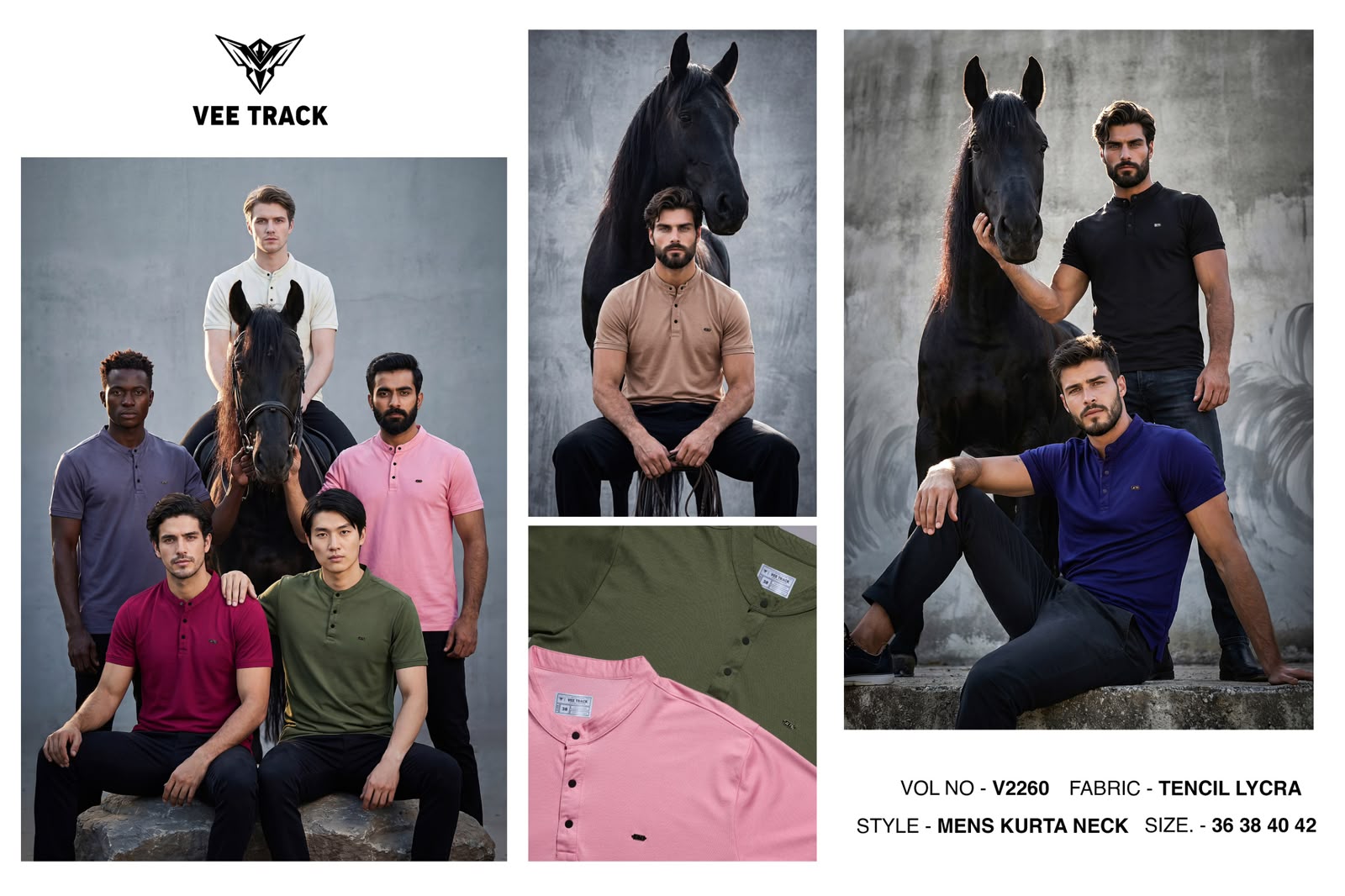 V2260 Henley Neck Vee Track Tencil Lycra Mens Tshirts Wholesaler