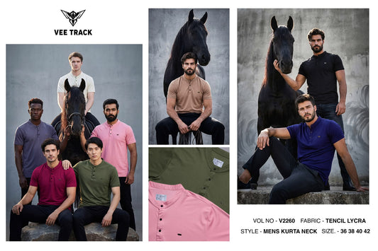 V2260 Henley Neck Vee Track Tencil Lycra Mens Tshirts Wholesaler