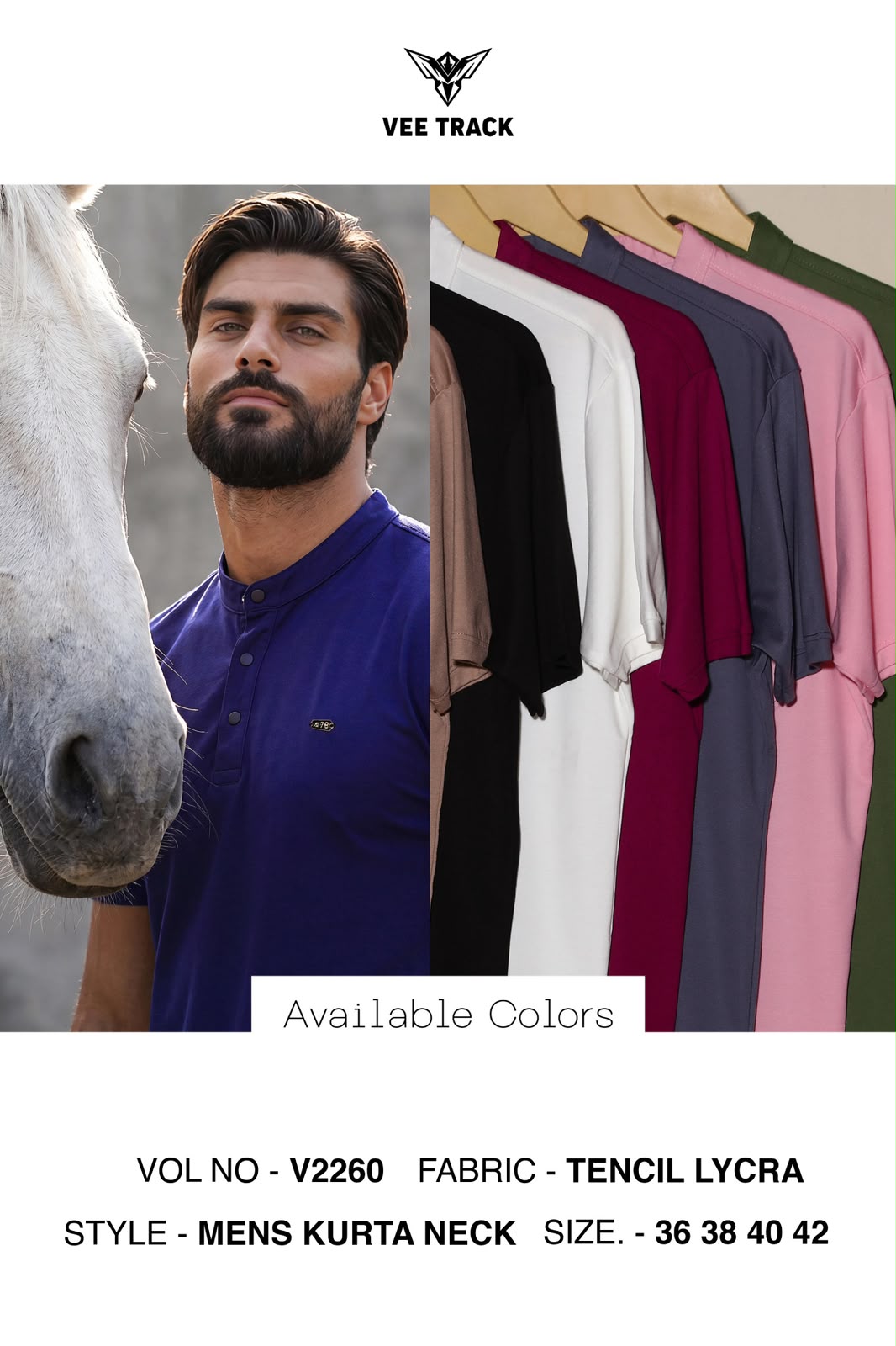 V2260 Henley Neck Vee Track Tencil Lycra Mens Tshirts Wholesaler