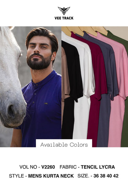 V2260 Henley Neck Vee Track Tencil Lycra Mens Tshirts Wholesaler