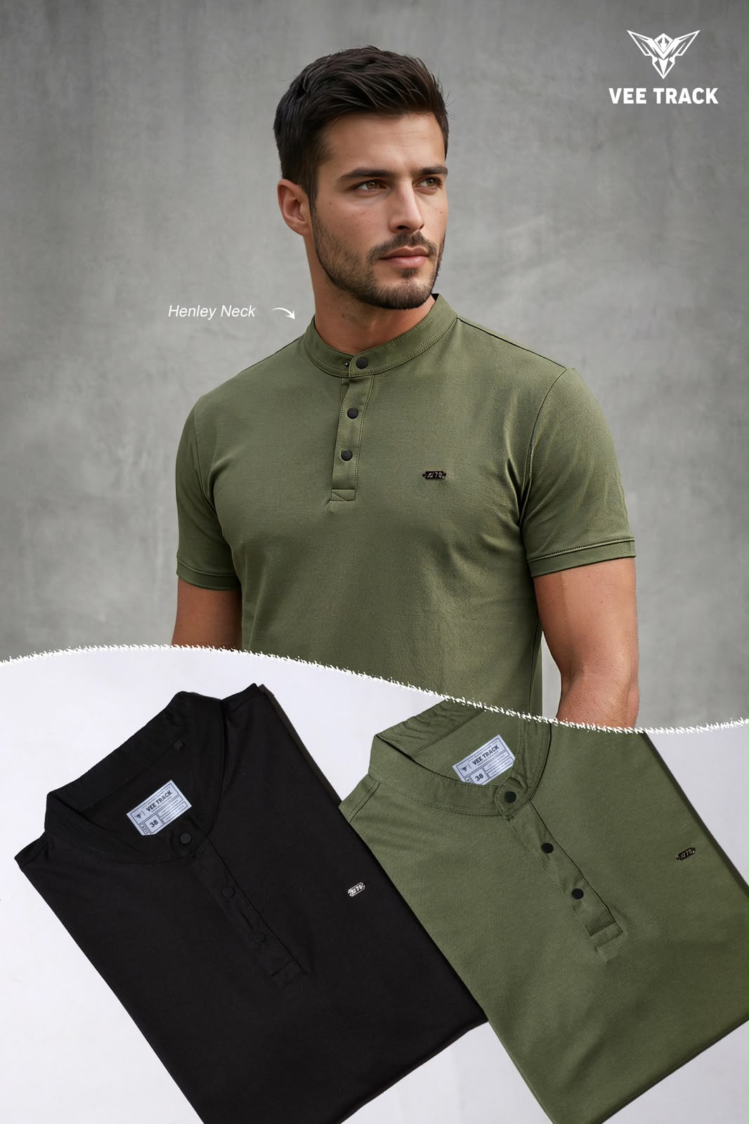 V2260 Henley Neck Vee Track Tencil Lycra Mens Tshirts Wholesaler