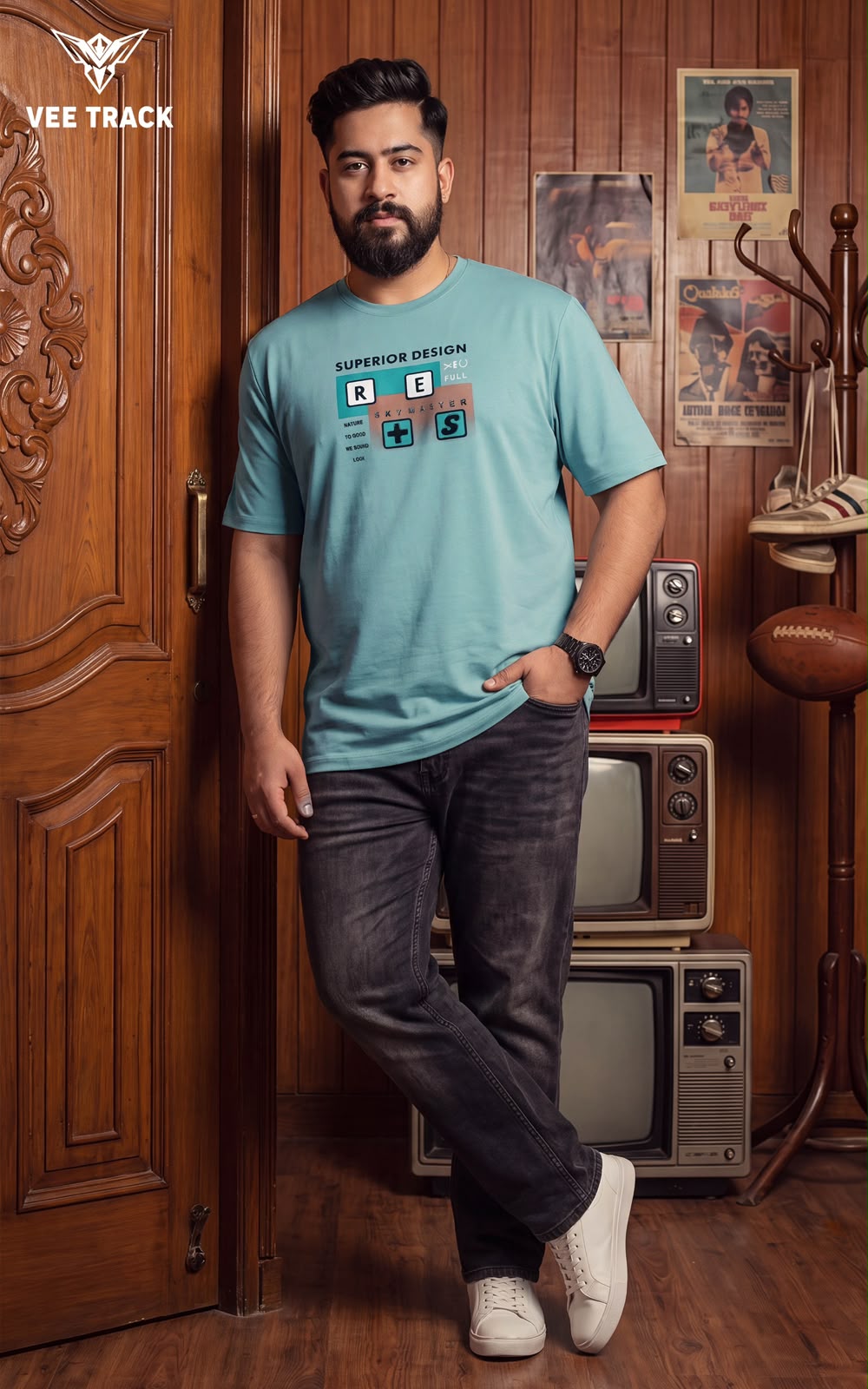 V2264 Plus Size Vee Track Tencil Mens Tshirts Manufacturer