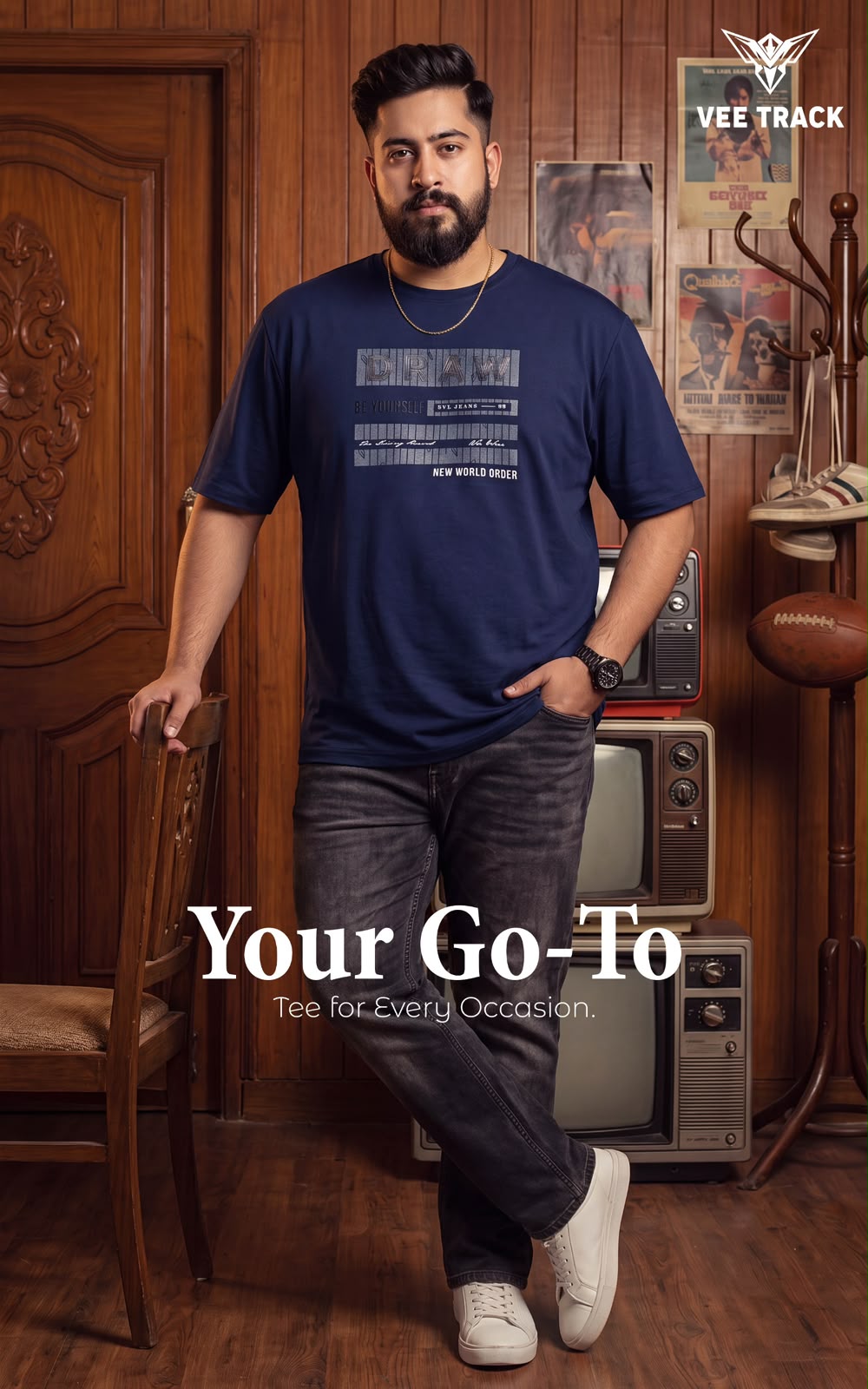 V2264 Plus Size Vee Track Tencil Mens Tshirts Manufacturer
