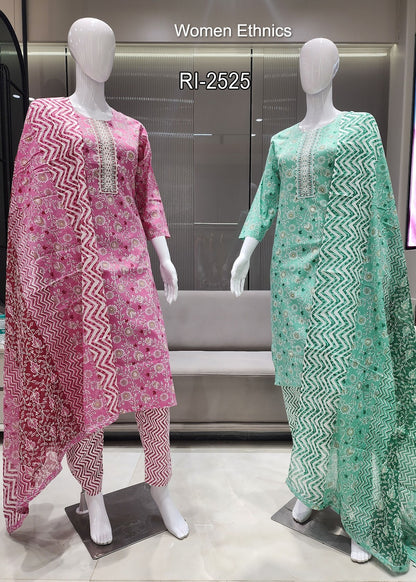 V Cut Neck 050425 Women Ethnics Readymade Cotton Pant Suits Exporter Ahmedabad