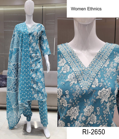V Cut Neck 050425 Women Ethnics Readymade Cotton Pant Suits Exporter Ahmedabad