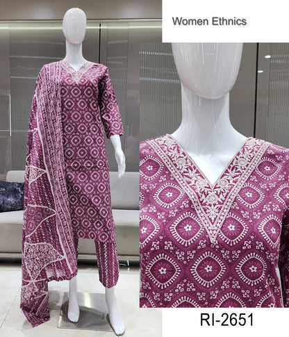 V Cut Neck 050425 Women Ethnics Readymade Cotton Pant Suits Exporter Ahmedabad
