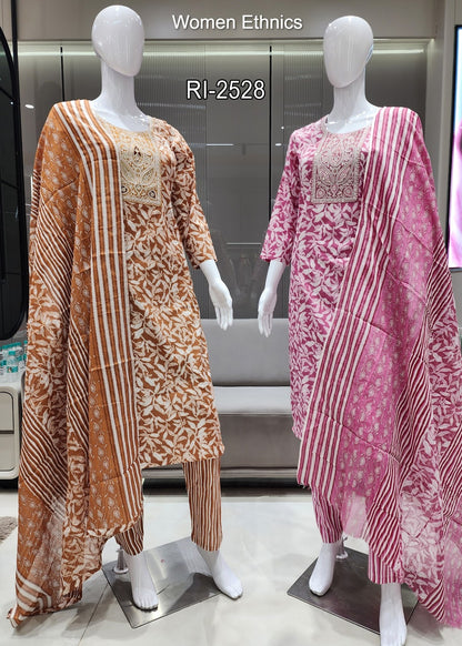 V Cut Neck 050425 Women Ethnics Readymade Cotton Pant Suits Exporter Ahmedabad