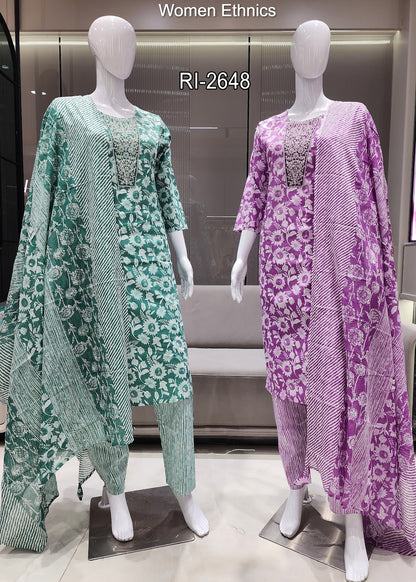 V Cut Neck 050425 Women Ethnics Readymade Cotton Pant Suits Exporter Ahmedabad