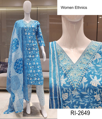 V Cut Neck 050425 Women Ethnics Readymade Cotton Pant Suits Exporter Ahmedabad