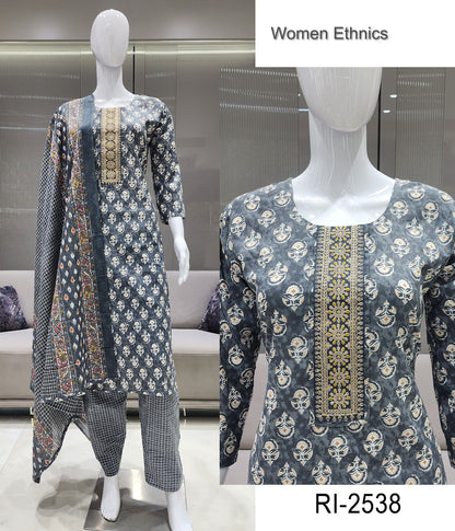 V Cut Neck 050425 Women Ethnics Readymade Cotton Pant Suits Exporter Ahmedabad
