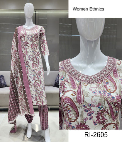 V Cut Neck 050425 Women Ethnics Readymade Cotton Pant Suits Exporter Ahmedabad