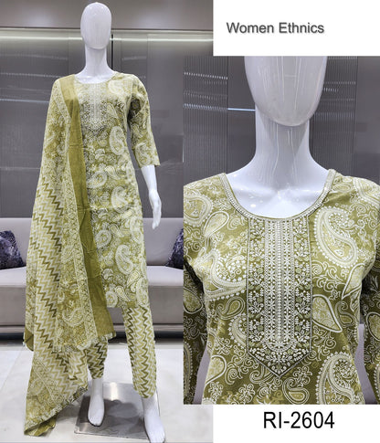 V Cut Neck 050425 Women Ethnics Readymade Cotton Pant Suits Exporter Ahmedabad