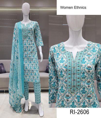 V Cut Neck 050425 Women Ethnics Readymade Cotton Pant Suits Exporter Ahmedabad