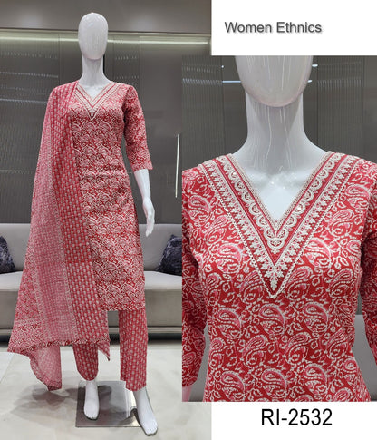 V Cut Neck 050425 Women Ethnics Readymade Cotton Pant Suits Exporter Ahmedabad