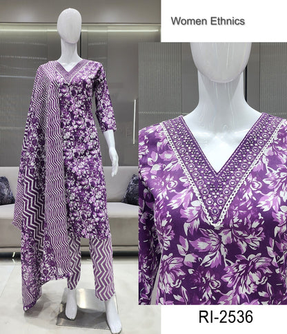 V Cut Neck 050425 Women Ethnics Readymade Cotton Pant Suits Exporter Ahmedabad