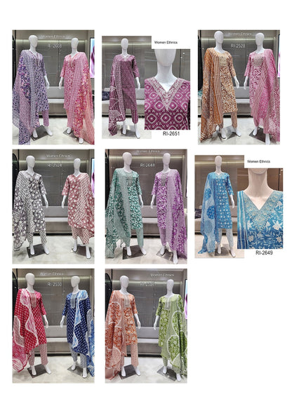 V Cut Neck 050425 Women Ethnics Readymade Cotton Pant Suits Exporter Ahmedabad